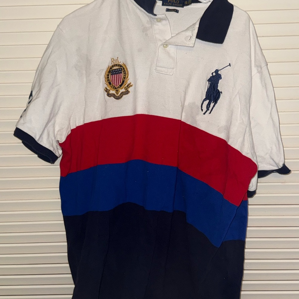 Ralph Lauren Multi-Color Striped Polo Shirt - White, Red, Blue, Navy